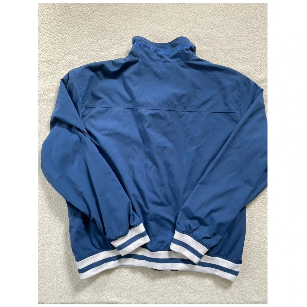 AE American Eagle‎ Mens XXL Bomber Jacket Blue Striped Cuffs Trim Lined Premium